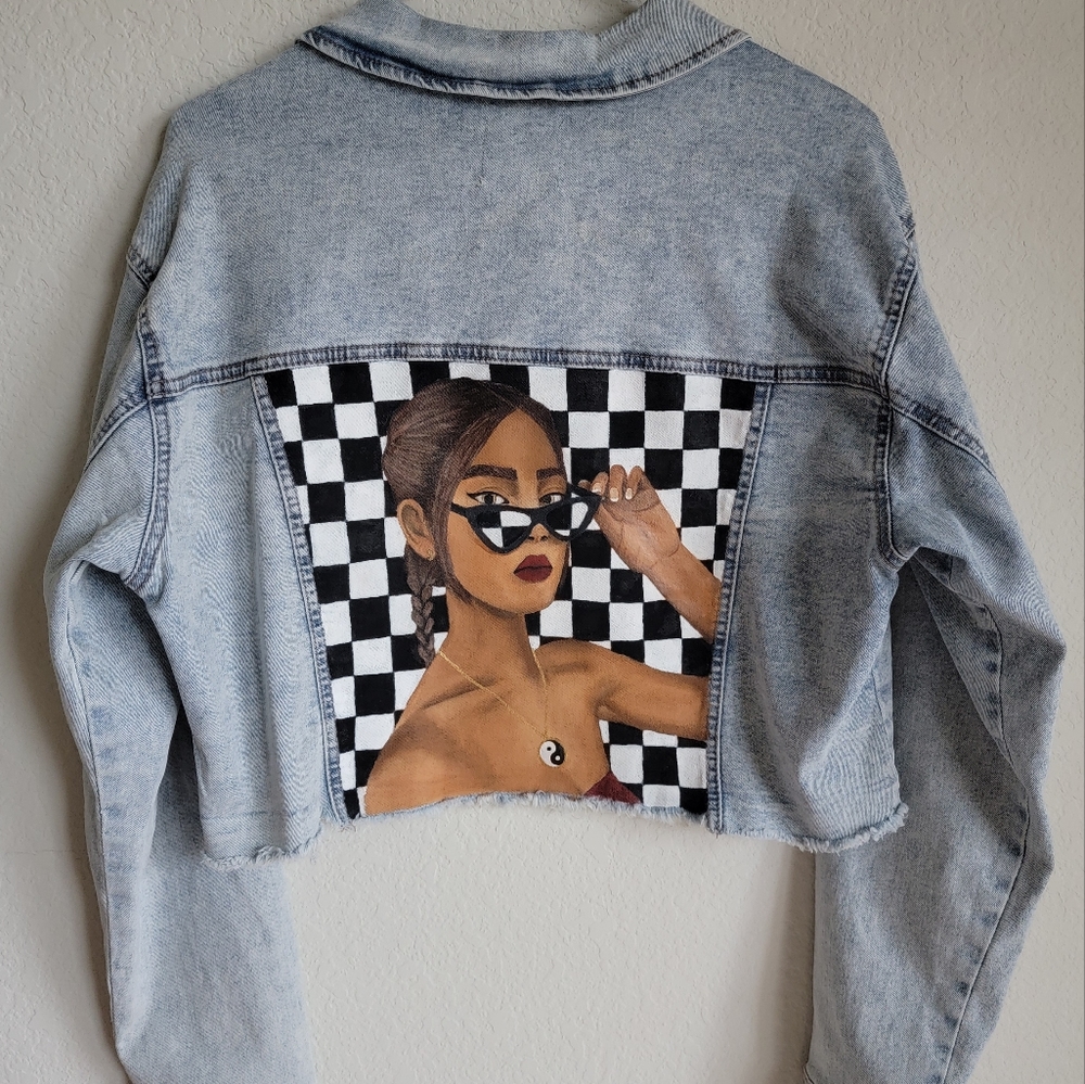 Cropped Hand Painted Denim Jacket